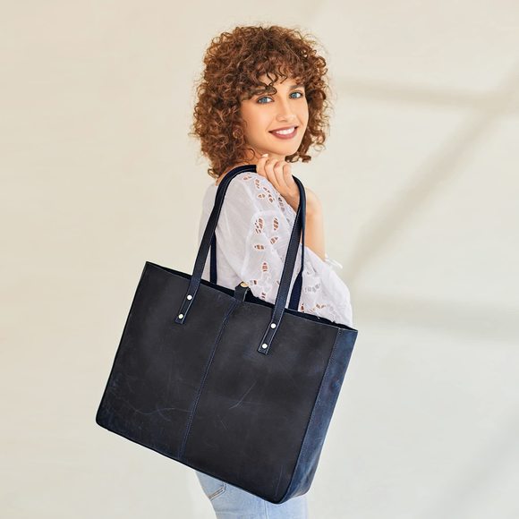 Genuine Leather Shoulder Tote Bag Large Handbag Work Purse c: - Picture 2 of 8